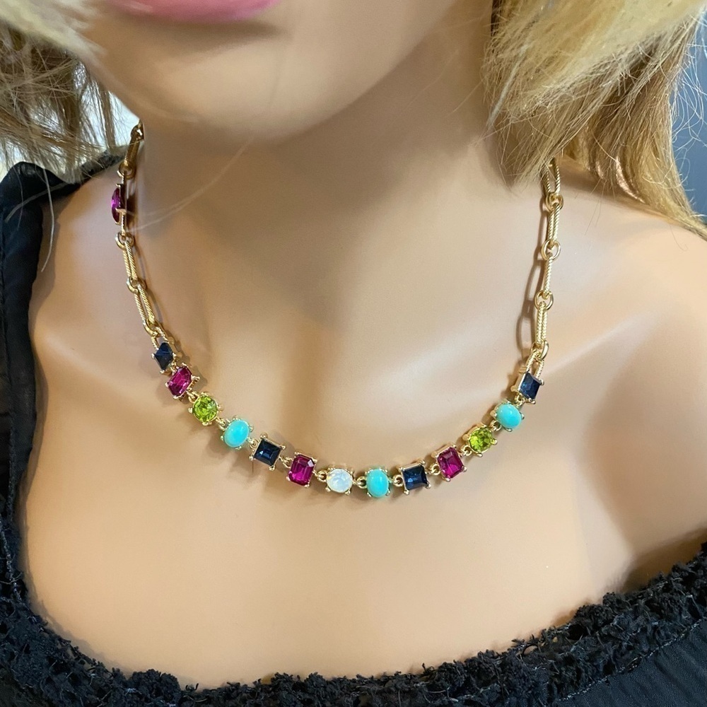 Graziano Signed RJ Multi Colored Lucite Rhinestone Chain Link Necklace FIRM - Picture 5 of 11